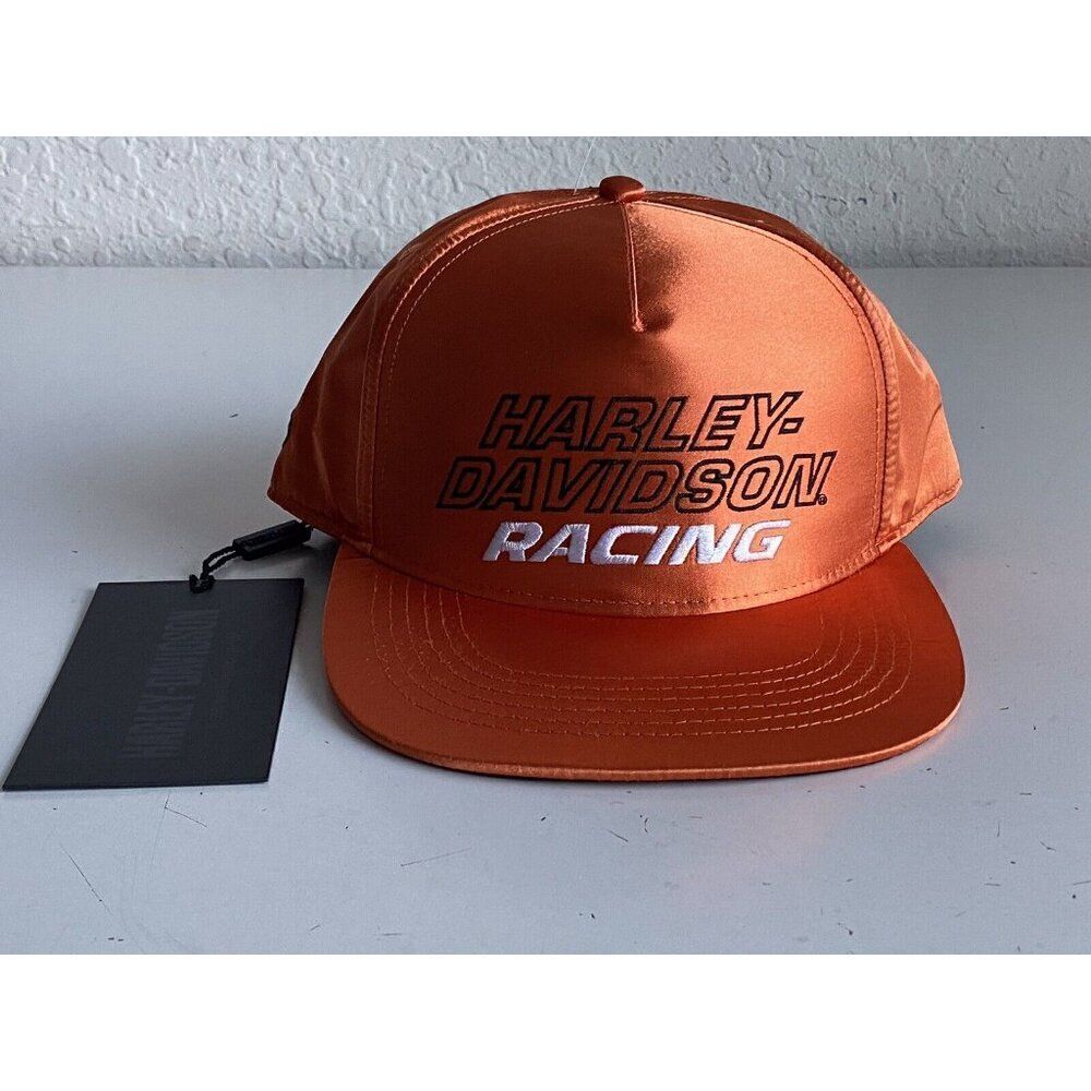 Harley Davidson Screamin Eagle Satin Adjustable Baseball Cap Hat Orange NEW